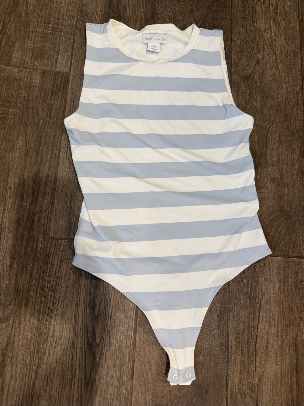 House of Harlow 1960 Blue and White Striped Sleeveless Bodysuit